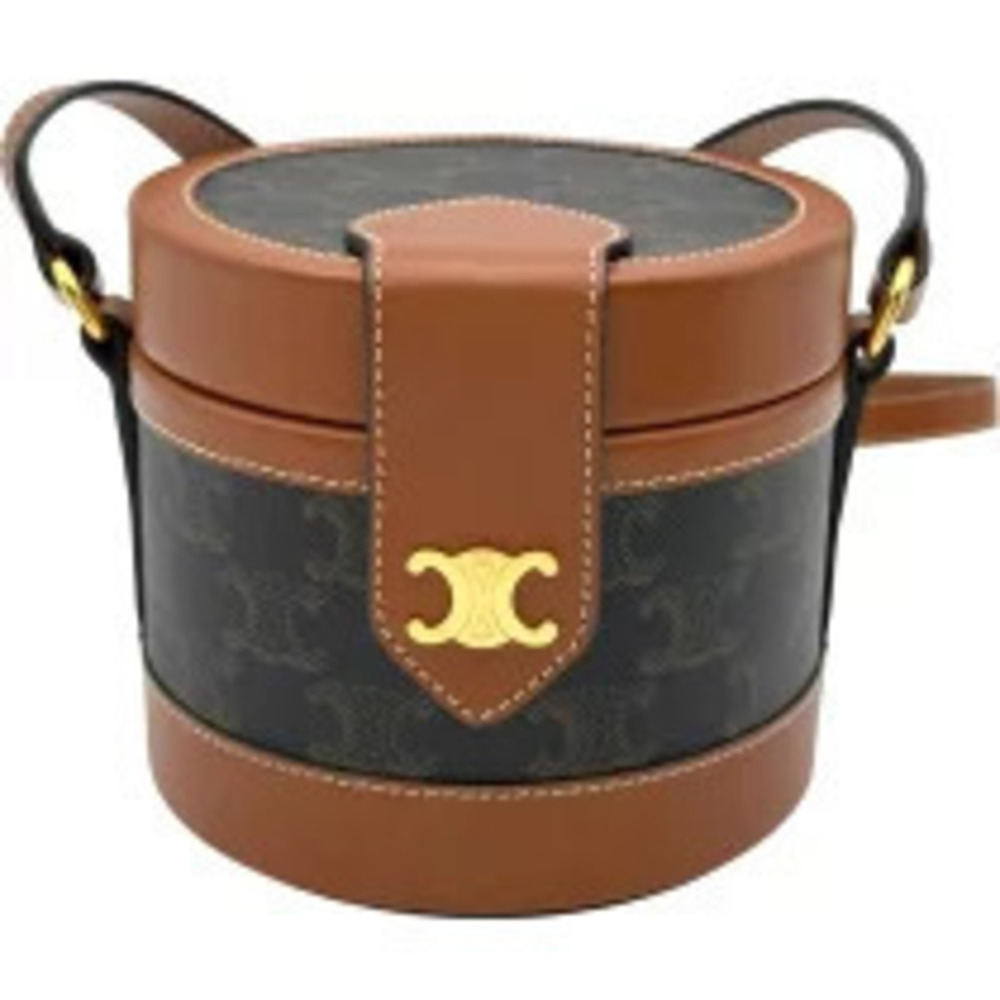 Celine Tambour Tan Taurillonfe Canvas Calfskin Shoulder Bag